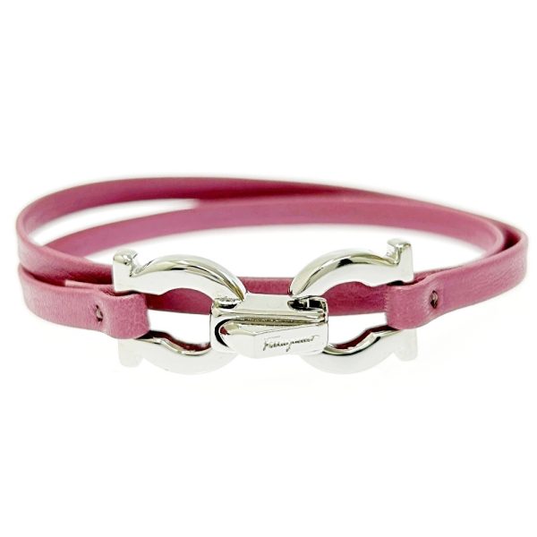 288202 2 Salvatore Ferragamo Metal Leather Gancini Bracelet Choker Pink