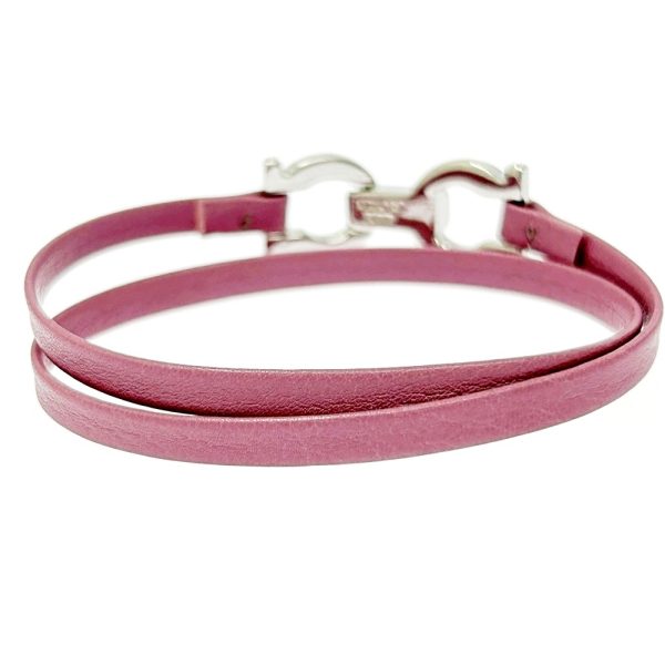 288202 4 Salvatore Ferragamo Metal Leather Gancini Bracelet Choker Pink