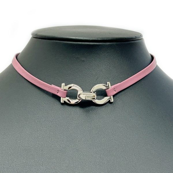 288202 7 Salvatore Ferragamo Metal Leather Gancini Bracelet Choker Pink