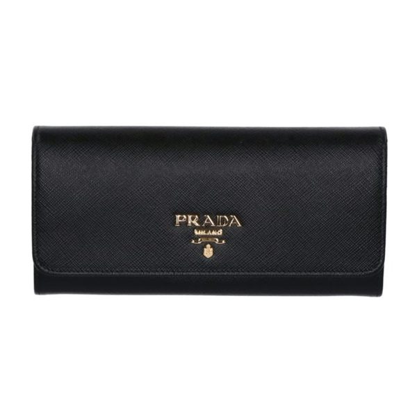 28943 1 Prada Saffiano 2 Fold Long Wallet Black