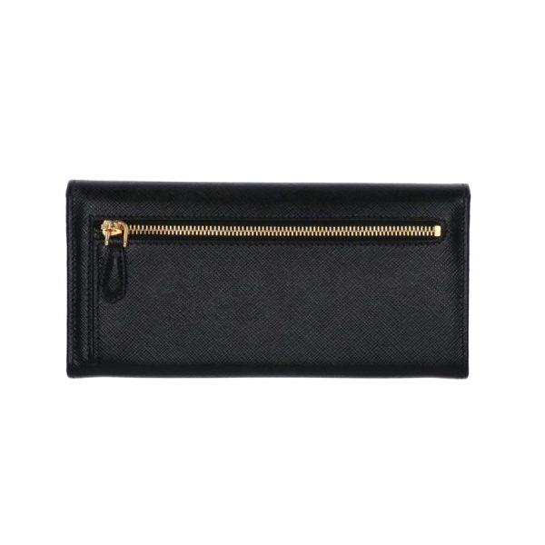 28943 2 Prada Saffiano 2 Fold Long Wallet Black