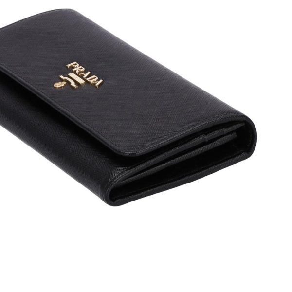 28943 3 Prada Saffiano 2 Fold Long Wallet Black