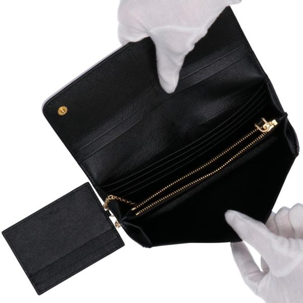 28943 5 Prada Saffiano 2 Fold Long Wallet Black