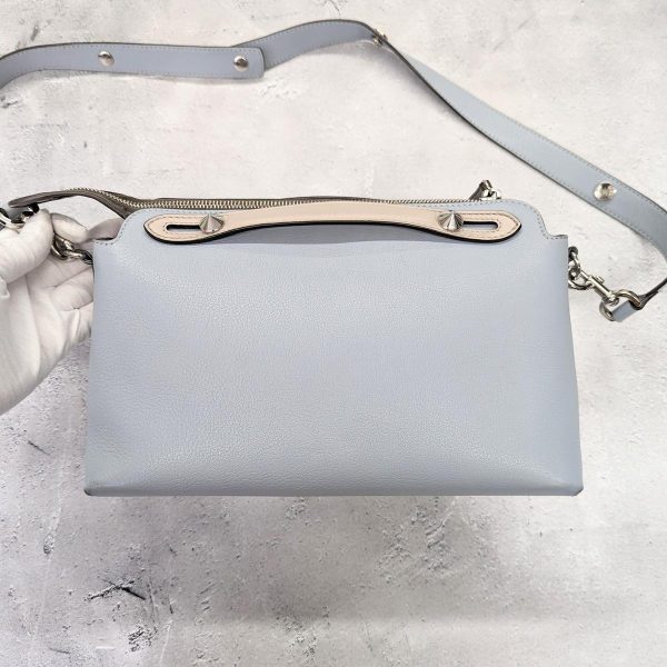 294 03 Fendi Visor Way Medium Leather 2way Shoulder Bag Light Blue