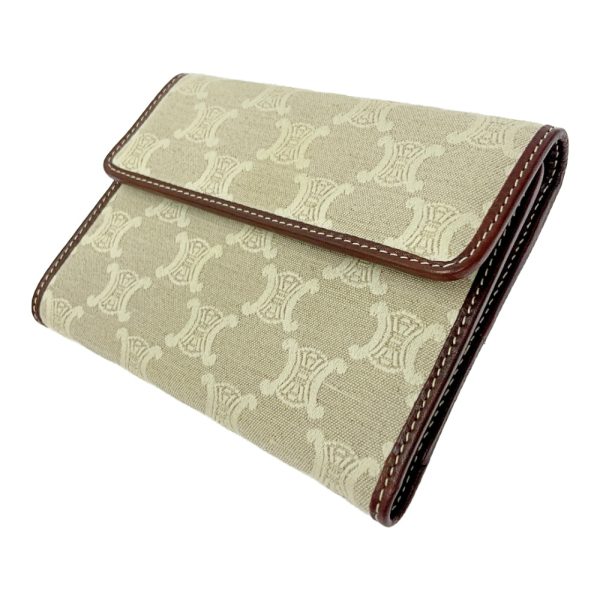 299886 2 Celine Canvas Leather Macadam Trifold Wallet Beige Brown