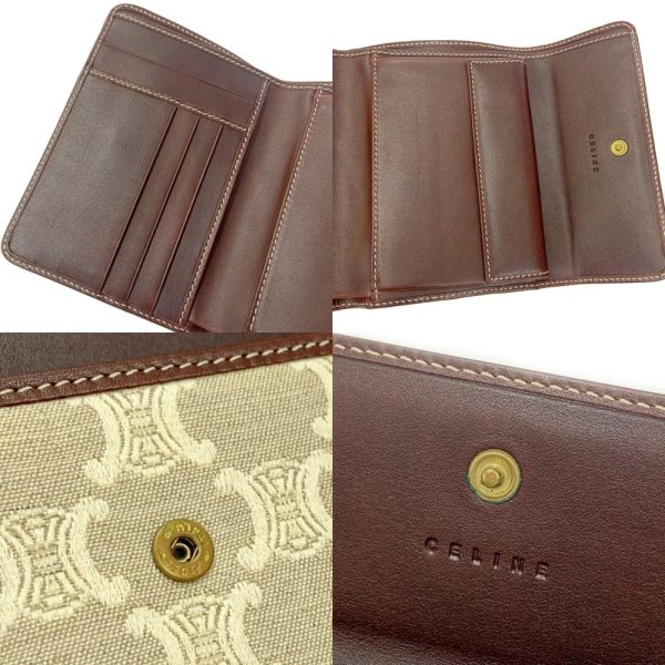 299886 7 Celine Canvas Leather Macadam Trifold Wallet Beige Brown