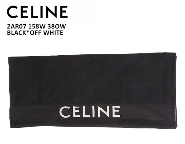 2ar07 158w 32ow 1 CELINE Beach Towel Cotton Pile Logo Print Large Towel Black White