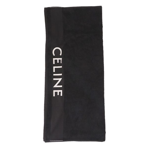 2ar07 158w 32ow CELINE Beach Towel Cotton Pile Logo Print Large Towel Black White