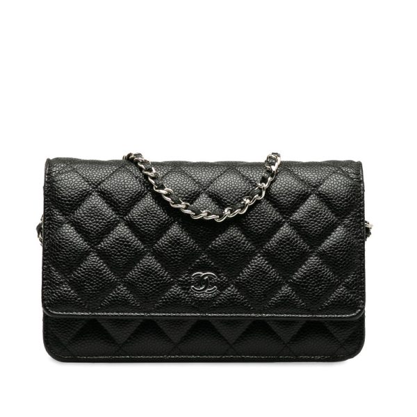 2dr6q342ruo98ltl 1 CHANEL Matelasse Cocomark Chain Wallet Shoulder Bag Black Caviar Skin