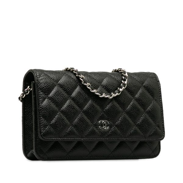 2dr6q342ruo98ltl 2 CHANEL Matelasse Cocomark Chain Wallet Shoulder Bag Black Caviar Skin