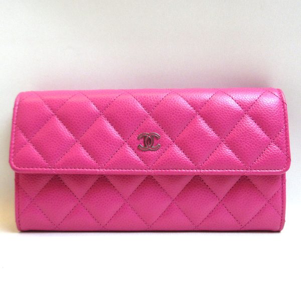 3 cha210219 1u Chanel Caviar Skin Bifold Long Wallet Pink