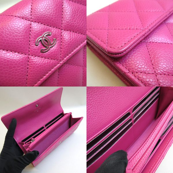 3 cha210219 1u 03 Chanel Caviar Skin Bifold Long Wallet Pink