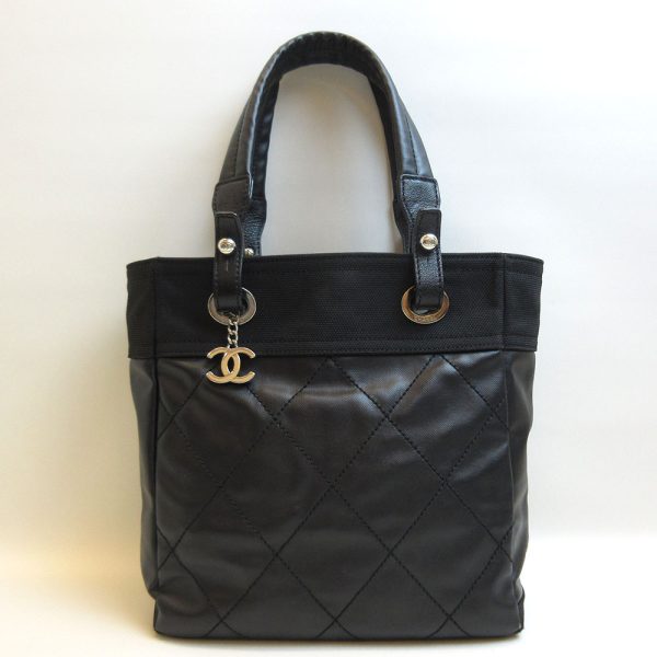 3 cha210305 2ta Chanel Paris Biarritz Tote PM Black Handbag