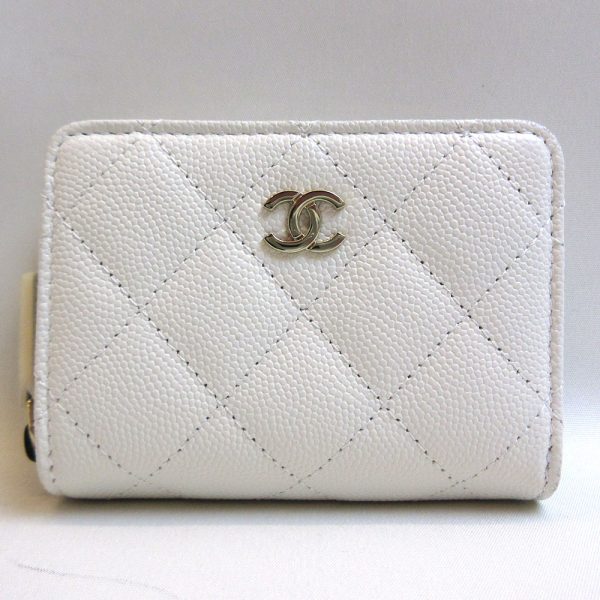 3 cha211215 1u Chanel Wallet Caviar Skin Coin Case White