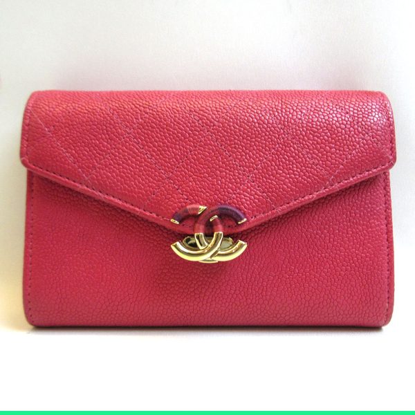 3 cha220324 1u Chanel Caviar Skin Bifold Wallet Pink