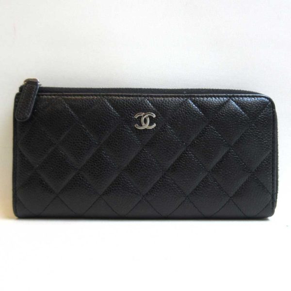 3 cha220407 4u Chanel Long Wallet Round Zipper Matelasse Black