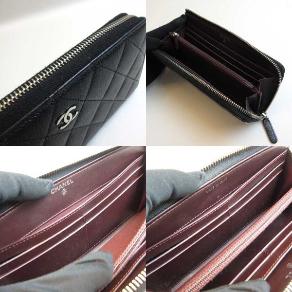 3 cha220407 4u 03 Chanel Long Wallet Round Zipper Matelasse Black