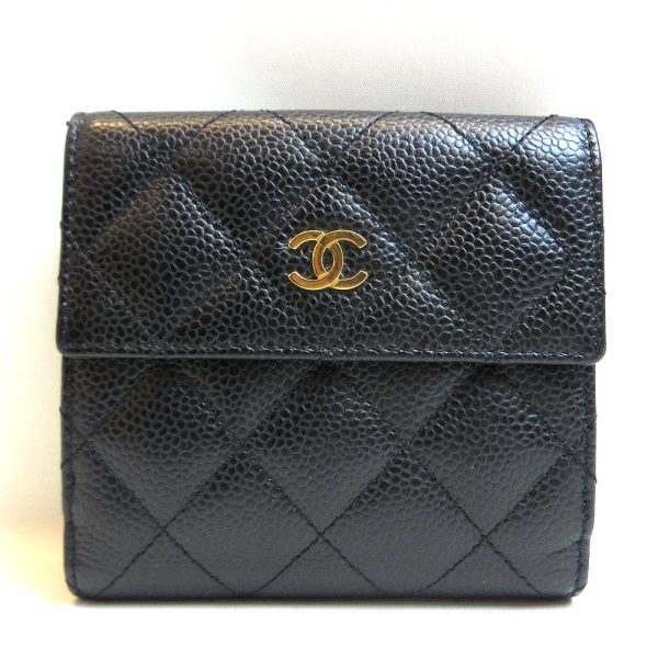 3 cha220512 3ta Chanel Mini Wallet Bifold W Hook Matelasse Black