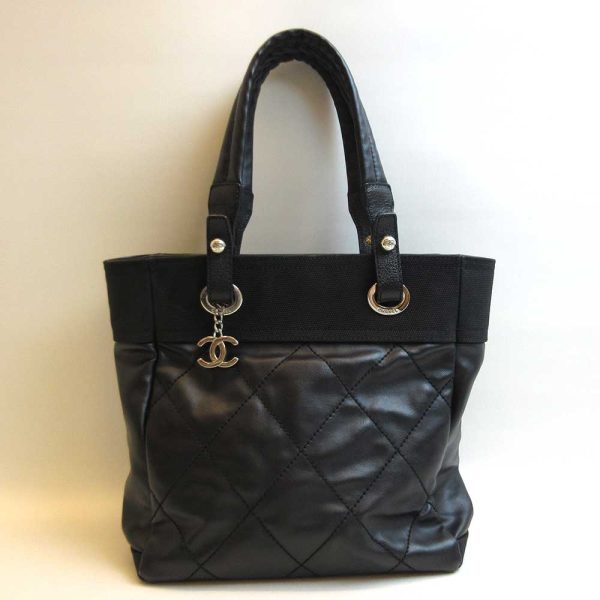 3 cha220525 2ta Chanel Paris Biarritz PM Tote Bag Black