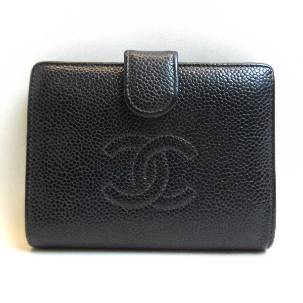 3 cha220609 1u Chanel Mini Wallet Bifold Gama Mouth Black