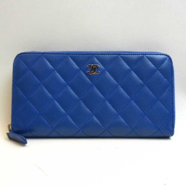 3 cha220714 1ta Chanel Long Wallet Round Zipper Blue