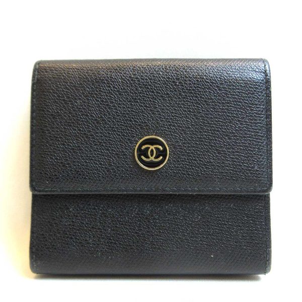 3 cha220722 1u Chanel Wallet Bifold W Hook Here Button Black