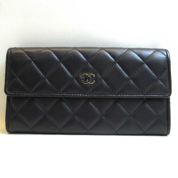 3 cha220804 1ta Chanel Long Wallet Bifold Black Silver Hardware