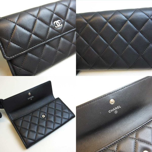 3 cha220804 1ta 03 Chanel Long Wallet Bifold Black Silver Hardware