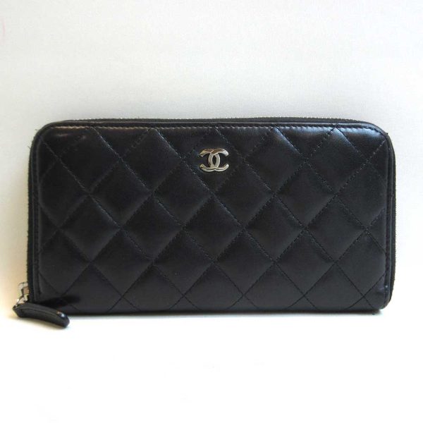 3 cha220804 2ta Chanel Wallet Round Zipper Black Silver Hardware