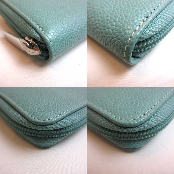 3 cha221103 3u 02 Chanel Long Wallet Caviar Skin AB Rank Green