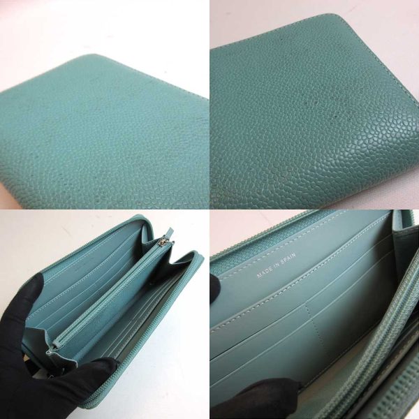 3 cha221103 3u 03 Chanel Long Wallet Caviar Skin AB Rank Green