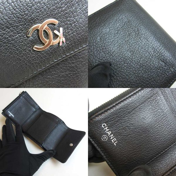 3 cha221125 1ta 03 Chanel Trifold Mini Wallet Black Ski Motif Leather