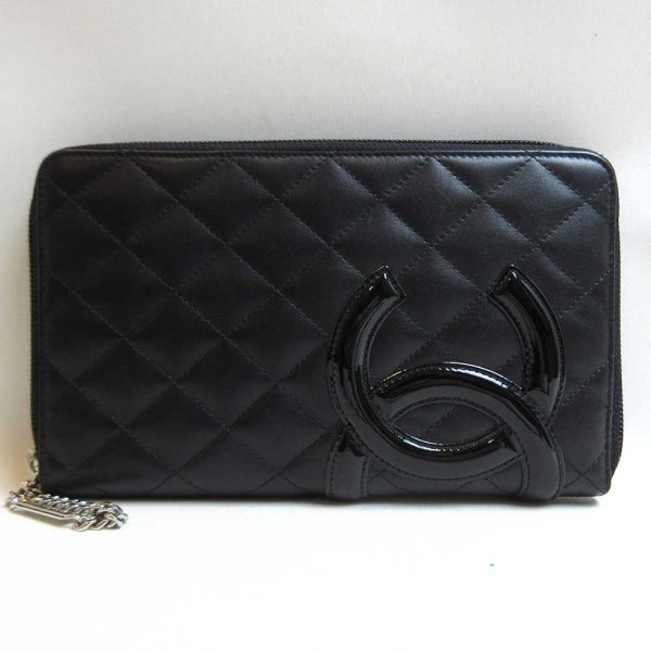 3 cha230127 1ta Chanel Long Wallet Cambon Line Black