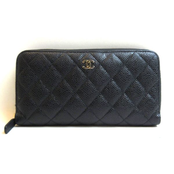 3 cha230209 1u Chanel Long Wallet Round Zipper Black