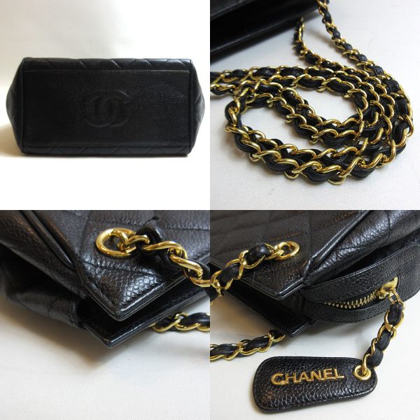 3 cha230512 2u 03 Chanel Caviar Skin Chain Shoulder Tote Black