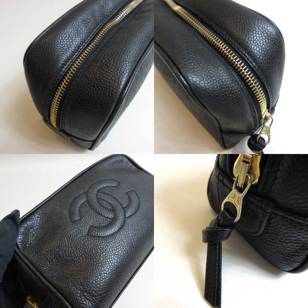 3 cha230629 2u 04 Chanel Caviar Skin Cosmetic Pouch Black Leather