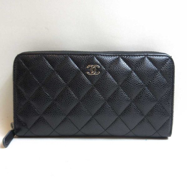 3 cha230804 1u Chanel Long Wallet Matelasse Round Zipper Black