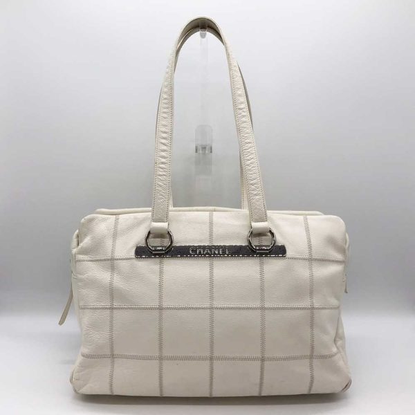 3 cha231007 3m Chanel Boston Bag Chocolate Bar White Leather