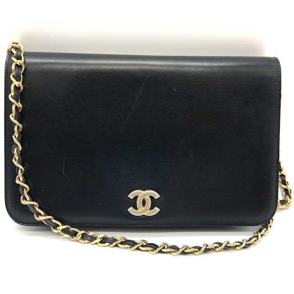 3 cha231019 1u Chanel Leather Single Chain Shoulder Black Gold