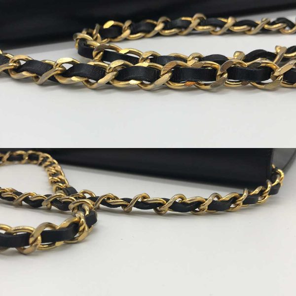 3 cha231019 1u 04 Chanel Leather Single Chain Shoulder Black Gold