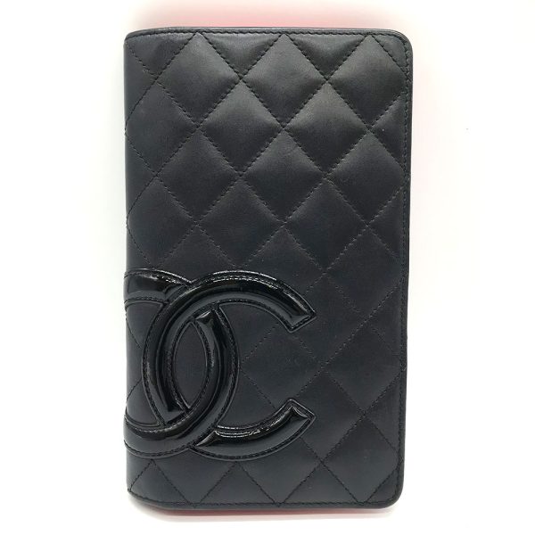 3 cha231109 1o Chanel Cambon Line Bifold Long Wallet Black Pink