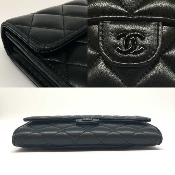 3 cha240512 1 03 Chanel Long Flap Wallet Lambskin Matelasse Black