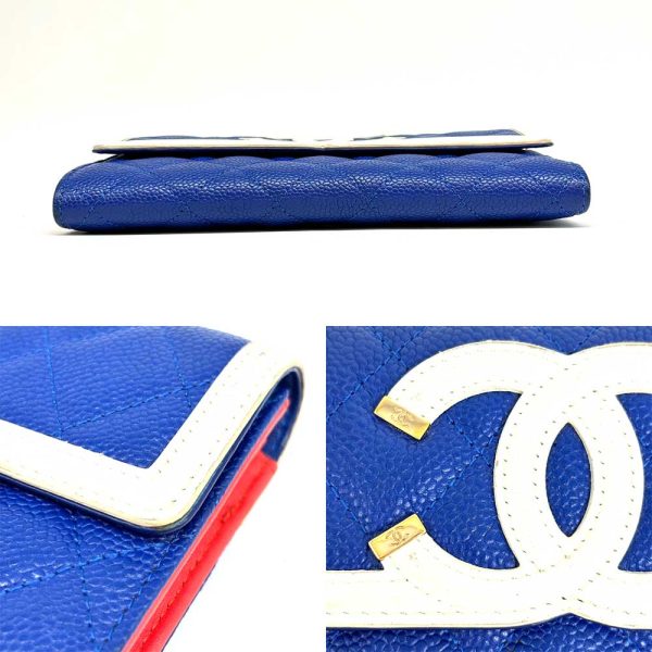 3 cha240627 1 03 Chanel Long Wallet CC Filigree Caviar Skin Blue