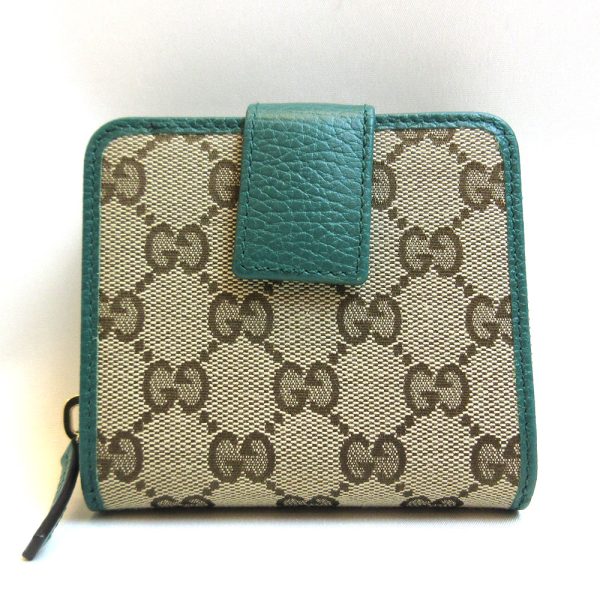 3 gu210305 1u Gucci Wallet GG Canvas Bifold W Hook Green