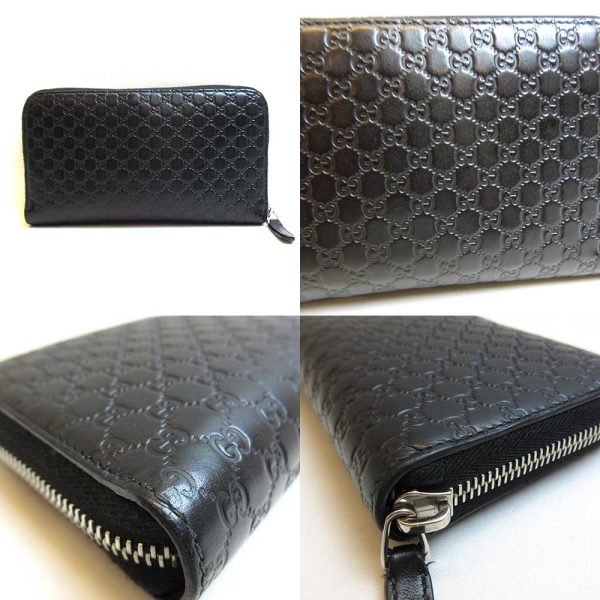 3 gu211114 1ta 01 Gucci Long Wallet Round Zipper Black Leather