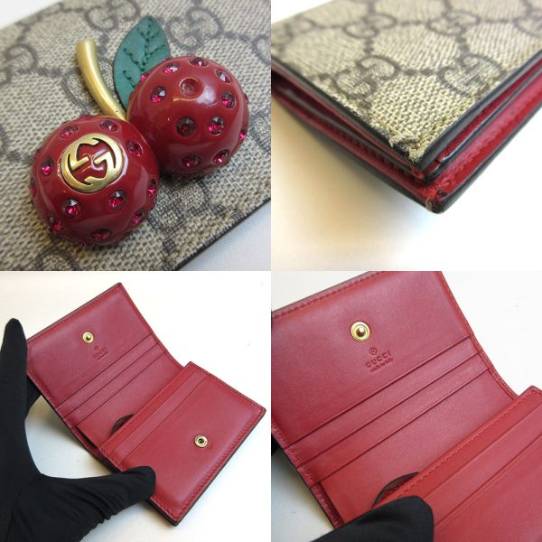 3 gu211125 1ta 03 Gucci Mini Bifold Compact Wallet Cherry Brown