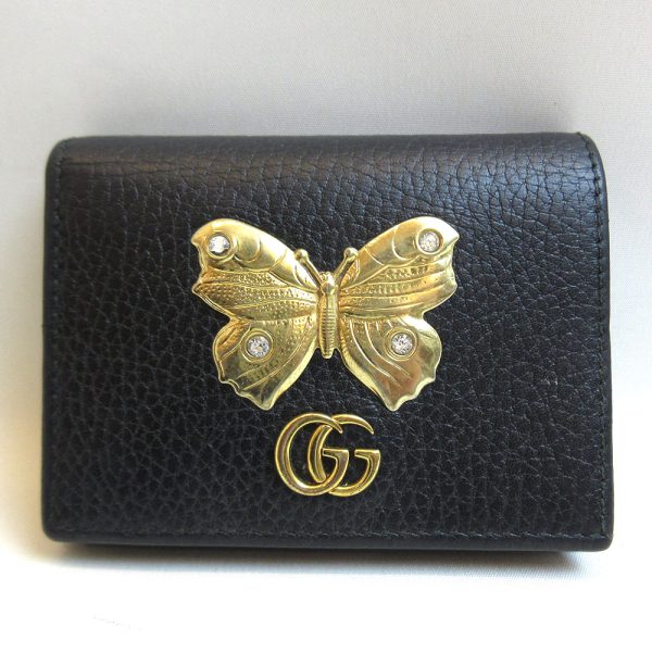 3 gu211224 1ta Gucci Mini Wallet Bifold Gold Hardware GG Black