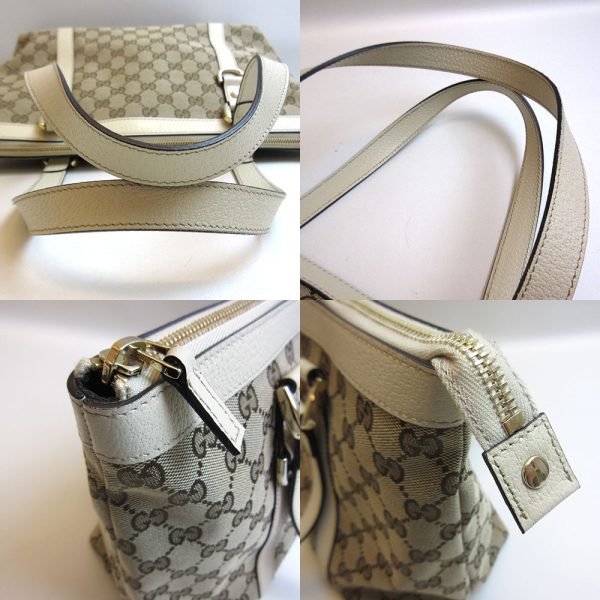 3 gu220116 1ta 04 Gucci Abbey Tote Bag GG Canvas Leather Beige White