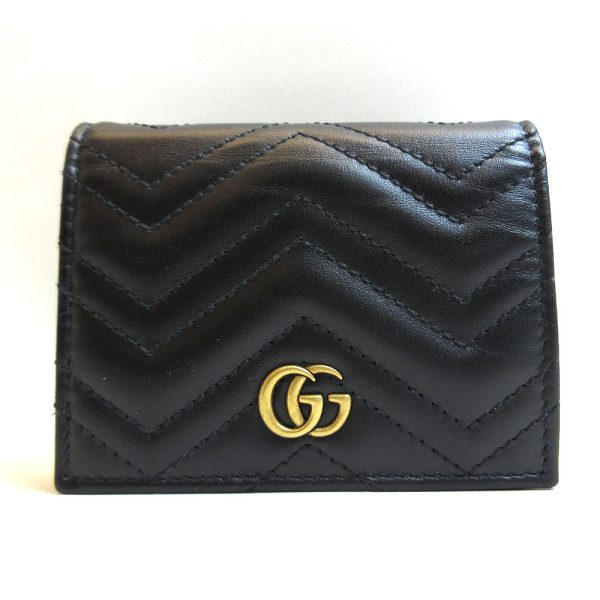 3 gu220214 1u Gucci Mini Wallet Bifold Gold Hardware GG Black