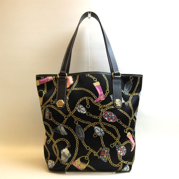 3 gu220226 1ta Gucci Tote Bag Chain Pattern Black Multicolor